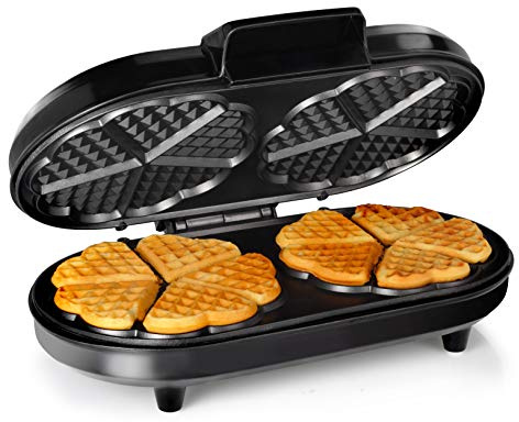 Tristar Doppel-Waffeleisen [Edelstahl] - 10 Herzwaffelfromen pro Durchgang - mit einstellbarem Thermostat, WF-2120