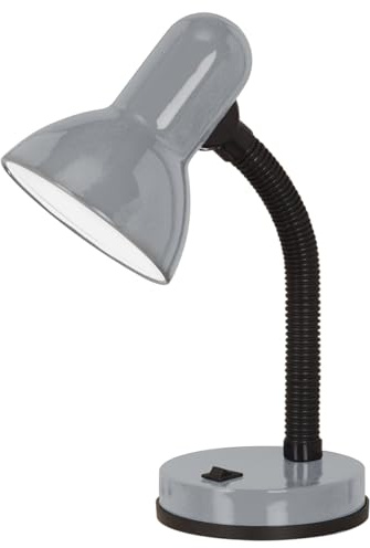EGLO Tischlampe Basic 1, 1 flammige Tischleuchte, Schreibtischlampe aus Stahl und Kunststoff, Farbe: Silber, Fassung: E27