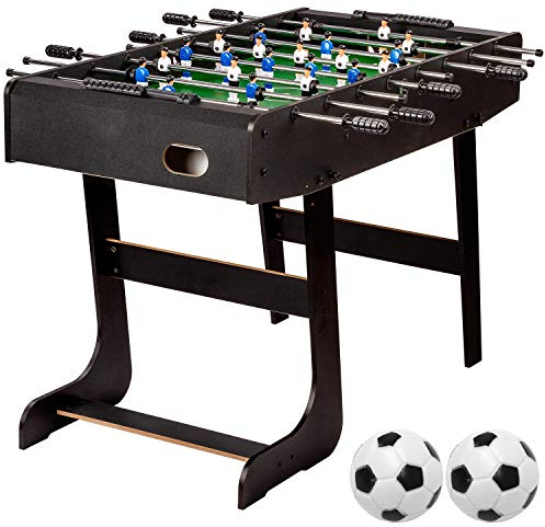GAMES PLANET Tischfussball „Belfast“, klappbar, Farbe: Schwarz, nahtlos hochgezogene Spielfeldecken, inkl. 2 Bälle, Kicker Kickertisch Tischkicker