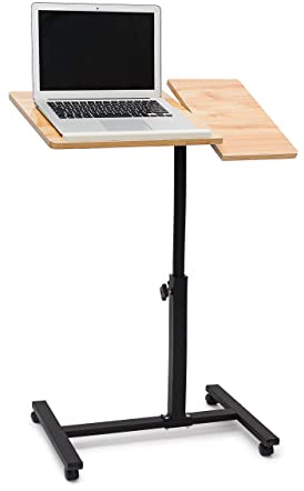 Relaxdays Laptoptisch höhenverstellbar, Laptopständer Holz, mit Rollen, drehbar, HxBxT: 95 x 60 x 40,5 cm, hellbraun, Gelb