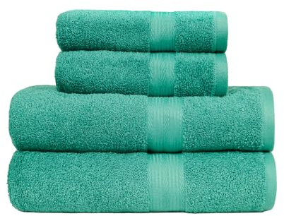 Amazon Basics Handtücher Set 4-teilig, 100% Baumwolle Ausbleichbeständig Weich, 2 Badetücher + 2 Handtücher, Grün