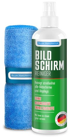 Blum Manufaktur Bildschirmreiniger 1x 50ml + 30x30 cm Mikrofasertuch Supersoft 365GSM - Screen Cleaner - Display Reiniger - Absolut streifenfreie Reinigung von Handy, Laptop, PC, TV (50 ml)