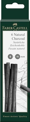 FABER-CASTELL 129398 - Zeichenkohle Pitt natürlich, 6 Stück, 6-11 mm