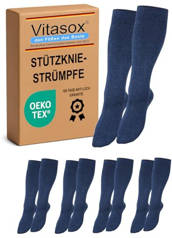 Vitasox Stützstrümpfe für Damen & Herren, 1 | 2 | 4 | 6 Paar, Stützkniestrümpfe aus Baumwolle mit Kompression für Flug, Reise, Büro und Auto, Thrombose Socken gegen geschwollene Beine