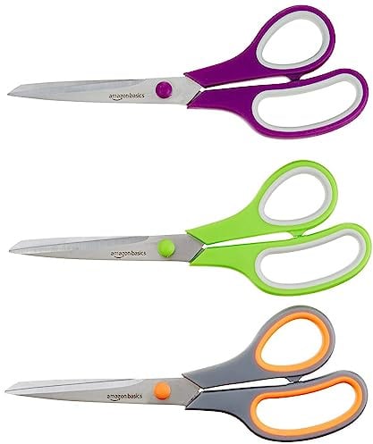 Amazon Basics Schere aus Edelstahl, komfortabler Griff, multifunktionales Allzweckgerät, PVD-beschichtet, 3er-Pack, Büro, Zuhause, Küche, mehrfarbig
