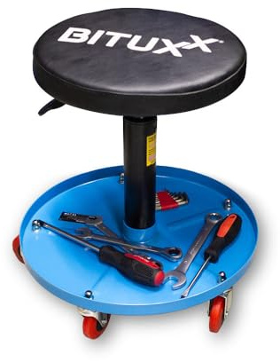 BITUXX® Werkstatthocker Drehhocker Rollhocker Hocker Drehstuhl Sitz Werkstatt Werstattstuhl Stufenlos höhenverstellbar Rund Farbe:Blau