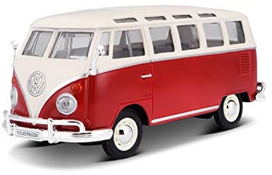 Maisto VW Bus Samba Modellauto im Maßstab 1 25, Türen und Heckklappe zum Öffnen, 20 cm, Farbe wird nach dem Zufallsprinzip versendet, Farblich Sortiert, Rot