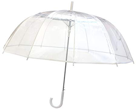 SMARTBULLE Großer langer Regenschirm Transparent - Windfest; 12 Stäbe; Durchmesser=102cm; Automatische Öffnung; Damenregenschirm; Ideal für Hochzeiten; Gesäumte Farbe WEISS