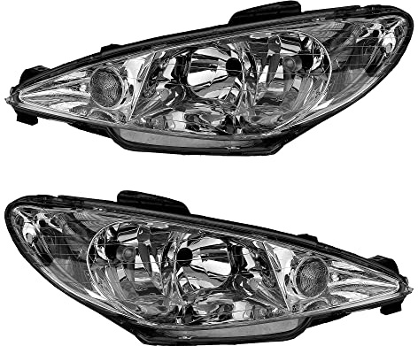 BESTPRICE 2x Hauptscheinwerfer vorne links + rechts glasklare Streuscheibe H7 Frontscheinwerfer ohne Stellmotor, Kompatibel mit PEUGEOT 206 CC (2D), 206 Schrägheck (2A/C), 206 SW (2E/K)