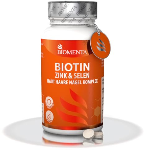 BIOMENTA Biotin + Zink + Selen - Haut + Haare + Nägel Komplex - 12.500 mcg Vitamin B7 / Stck. - 370 Biotin Tabletten hochdosiert + vegan - Premiumqualität