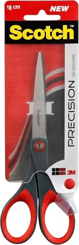 Scotch Präzisions-Büroschere mit rostfreien Stahlblättern - 18cm - Ideal für präzises Schneiden, für Rechts- und Linkshänder geeignet - Farbe grau/rot