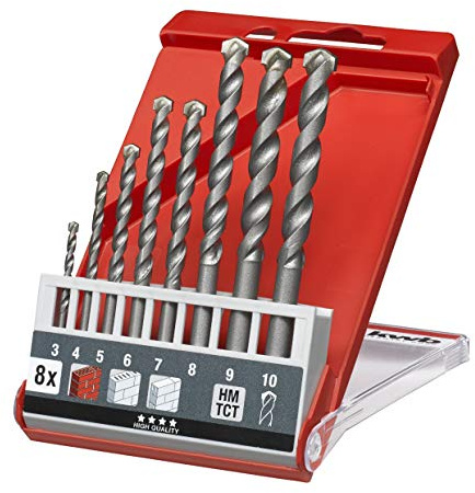 kwb 8-teiliges Beton-Bohrer Set Ø 3-10 mm mit Rundschaft, Steinbohrer-Satz mit gängigen Größen wie 6-mm, 8-mm und 10-mm, Wandbohrer für Schlag-Bohrmaschinen und Akku-Schlagbohrschrauber