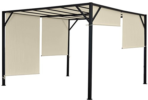 Mendler Pergola Baia mit Schiebedach creme - 4x3m | Garten Pavillon, Terrassenüberdachung, stabiles 6cm-Stahl-Gestell