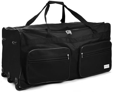 DEUBA Reisetasche | mit Trolleyfunktion | Rollen mit Kugellager | Teleskopgriff | abschließbar -【Farb-und Größenauswahl】 Sporttasche Reisetrolley Gepäcktasche, Schwarz, 85L = 70 x 36 x 34 cm (LxBxH)