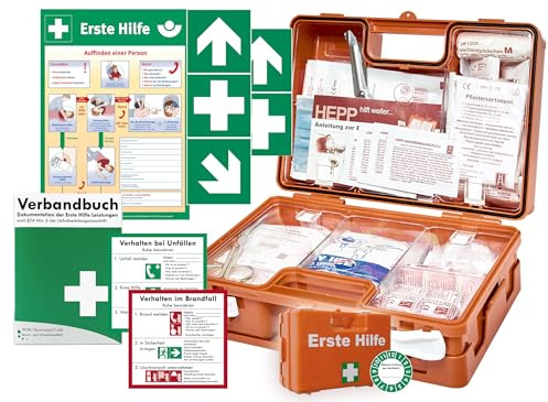 Erste-Hilfe-Koffer BG -Komplettpaket- für Gewerbe mit aktueller DIN/EN 13157 - Kleiner Betriebsverbandkasten von WM-Teamsport - inkl. Aushang & 1. Hilfe Aufklebern HE
