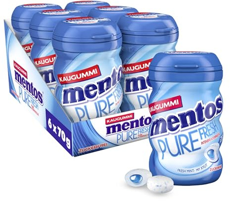 Mentos Kaugummi Pure Fresh Mint, 6 Boxen zuckerfreie Chewing Gum Dragees mit Pfefferminz-Geschmack & flüssiger Füllung, Multipack (6 x 35 Stück)