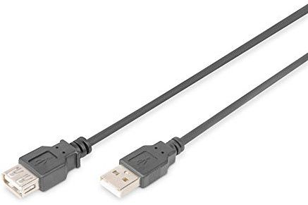 DIGITUS USB 2.0 Verlängerungskabel – 5 m – USB A (Stecker) zu Typ A (Buchse) – 480 Mbps – für Drucker, Kartenleser, Tastatur, Kamera, Hubs – Schwarz