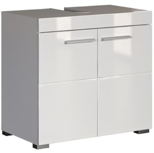 trendteam smart living - Amanda - Waschbeckenunterschrank - Weiß/Weiß Hochglanz - 1 Einlegeboden - (BxHxT) 60 x 56 x 34 cm - Kratzfest
