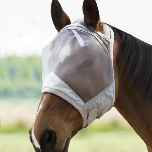 Harrison Howard CareMaster Dicke Fleece Polsterung Transparent Fine Mesh Pferde Fliegenmaske UV-Schutz Standard Silber Vollblut (M)
