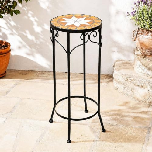 DanDiBo Blumenständer Mosaik Rund 12011 L Pflanzenständer für Draußen 62 cm Blumenhocker Outdoor Beistelltisch Pflanzenhocker