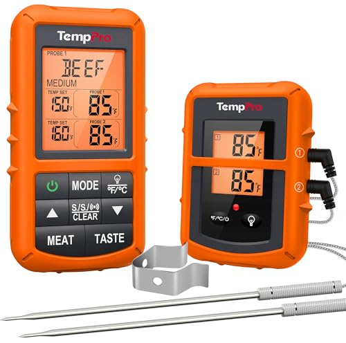 ThermoPro TP20 Digital Funk Bratenthermometer 150m Reichweite Grillthermometer Ofenthermometer Thermometer Wireless mit 2 Temperaturfühlern für BBQ, Ofen und Grills
