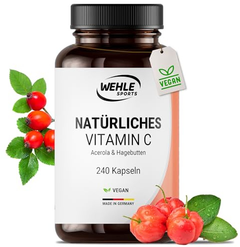 Vitamin C hochdosiert – 240 vegane Kapseln, 4-Monats-Vorrat, mit Acerola- und Hagebutten-Extrakt, 400mg Vitamin C pro Tagesdosis (2 Kapseln), laborgeprüft – Wehle Sports®