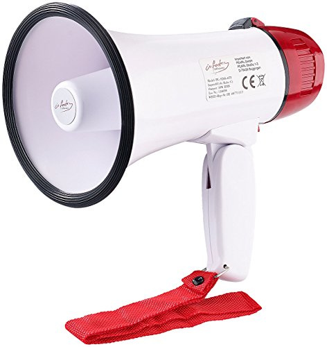 infactory Megafon mit Sirene: Megaphon, 10 Watt (Megaphon mit Sirene, Mini, Fussball)