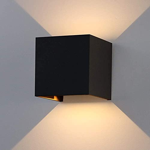K-Bright LED Wandleuchten Innen/Außen 12W Aussenlampe Auf und ab Einstellbarer Lichtstrahl 3000K Warmweiß LED Außenwandleuchte IP65 Wasserdichte, Schwarz