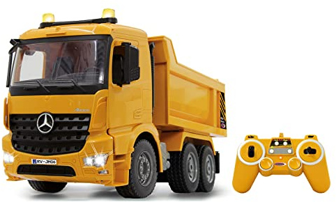JAMARA 404940 - Muldenkipper Mercedes-Benz Arocs 2,4 GHz - Kippmulde hoch/runter, realistischer Motorsound, Hupe, Rückfahrwarnsound, 4 Radantrieb, gelbe LED Signallichter, programmierbare Funktionen