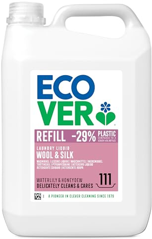 Ecover Flüssigwaschmittel Nachfüllpack für empfindliche Wäsche, frische Wasserlilie- und Honigmelonenduft, Ecover Waschmittel, 111 Wäschen, 1 x 5L