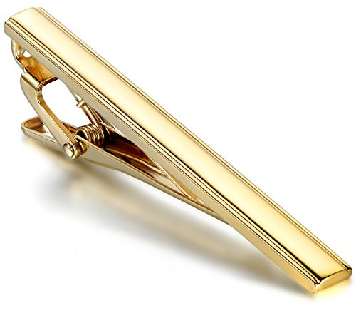 JewelryWe Herren Krawattennadel, 2.4cm Breit Messing Poliert Krawattenklammer Krawattennadeln Tie Clip, Gold Silber