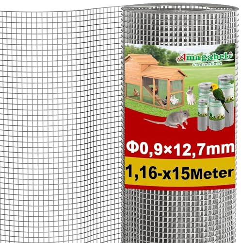 Amagabeli 1,16m X 15 Meter Hasendraht Volierendraht 12,7 mm Maschenweite Feinmaschig Wühlmausgitter Für Hochbeet Zaun Hühnerdraht Maschendrahtzaun Kaninchendraht Drahtgitter Feuerverzinkt