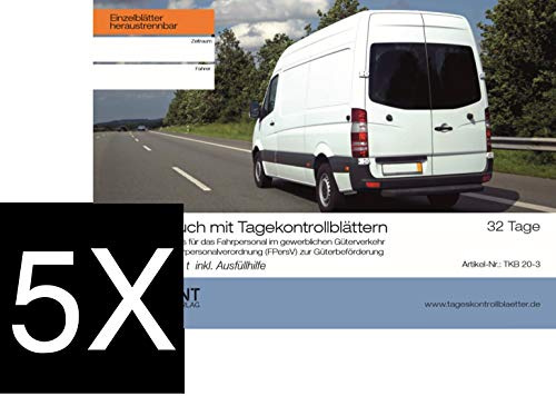 5er Pack Kontrollbuch mit 32 Tageskontrollblätter Güterverkehr (FPersV) | Premium-Qualität
