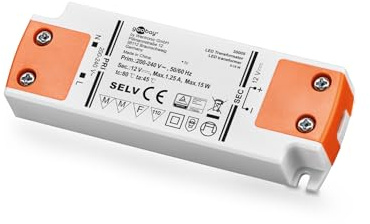 LED Trafo 230 V auf 12 V DC, 15 W, LED Treiber, flackerfrei, Weiß/Orange