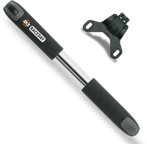 SKS GERMANY Raceday Fahrradpumpe für Rennräder (inkl. Fahrradhalterung, geeignet für SV- und AV-Ventile, Fahrradluftpumpe mit Griffverriegelung, pumpt bis zu 10 bar / 144 PSI)