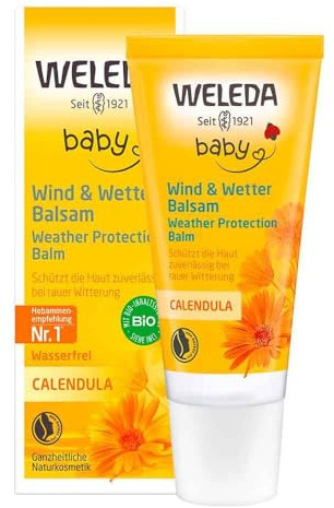 WELEDA Bio Baby Calendula Wind & Wetter Balsam - Naturkosmetik Gesichtscreme & Handcreme mit Mandelöl & Sesamöl zum Schutz empfindlicher & trockener Baby Haut vor rauer Witterung & Kälte (1x 30 ml)