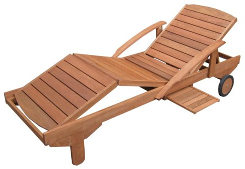 Hecht Gartenliege ERA | rollbare Sonnenliege mit Verstellbarer Rückenlehne und ausziehbarer Ablage | Holzliege aus Meranti Holz für Garten und Terasse