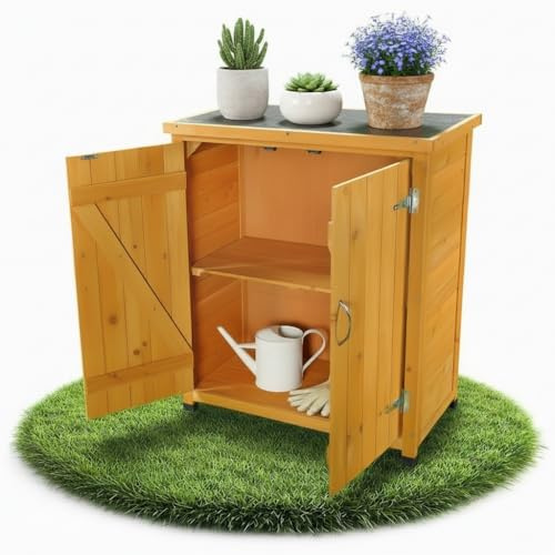 Melko Gartenschrank Geräteschrank Holz mit 2 Türen 75x40x90 cm wetterfest | aus Fichtenholz mit Einlegeboden, robuste Ablagefläche, für Gartengeräte und Werkzeug, für Garten und Terrasse, Braun