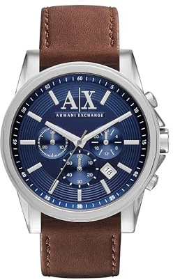 Armani Exchange Watch for Men, Quarz-Chronographenwerk und 45mm Gehäusegröße mit Lederarmband