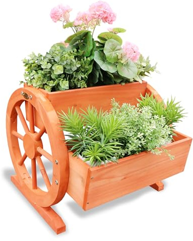 Habau 691 Blumenkasten mit Wagenrad, 44 x 42 x 40 cm, Rotbraun