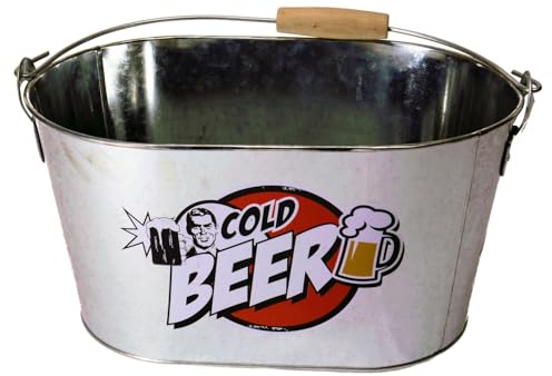Out of the blue ovaler Metalleimer, Cold Beer, mit Holzhenkel und Griff, 2 Flaschenöffner INKL., ca. 26 x 13 cm, Silber, 26 x 13 x 4 cm