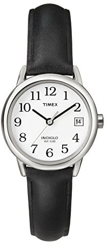 Timex Easy Reader Damen-Armbanduhr, 25 mm, schwarzes Lederband, Datumsfenster, Quarzuhr T2H331