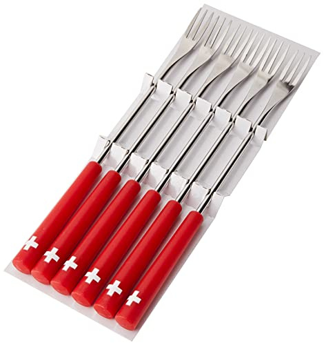 KUHN RIKON 32206 Fondue Zubehör Käsefonduegabeln,Schweizer Kreuz 6 Stk, 26,5 x 1,5 x 1,5 cm, Silber, Rot, Weiß