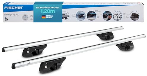 FISCHER Relingträger Topline L, für Fahrradträger, Dachboxen oder als Skihalter, für offene Dachrelinge, Aluminium, Tragkraft 90 kg, vormontiert, inklusive Schloss, Barrenstärke 45 x 28 mm, Barrenlänge 120 cm