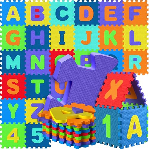 SPIELWERK 86-teilige Puzzlematte Baby Bunt | ABC Matten für Kinder Spielunterlage Boden Krabbelmatte, Kinderzimmer Puzzleteppich Spielteppich für Kinder, Spielen & lernen