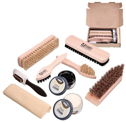 Langlauf Schuhbedarf Schuhputzset II 9tlg I Schuhbürsten Set zum putzen, Made in Germany I Schuhpflegeset mit Bürstenset für Wildleder, Rauleder, Leder - made in Germany