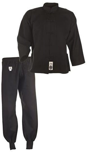 Ju-Sports Kung Fu Anzug Schwarz, Cotton 120 I Solider Kampfanzug im klassischen Schnitt I Mit Kordelknöpfen & Bündchenhose mit Elasikbund I 100% Baumwolle