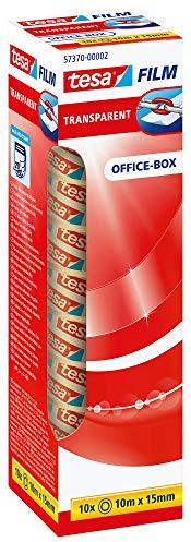 tesa tesafilm transparent - Transparentes Klebeband mit starker Haftung - alterungsbeständig und reißfest - 10 m x 15 mm - 10er Pack