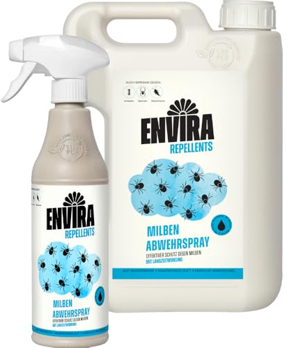 Envira Milben Spray 500 ml + 2 Liter - Effektives Mittel gegen Hausstaubmilben – Langzeitwirkung gegen alle Arten von Milben – Milbenschutz für Matratzen, Bett & Wohnung - Geruchsarm
