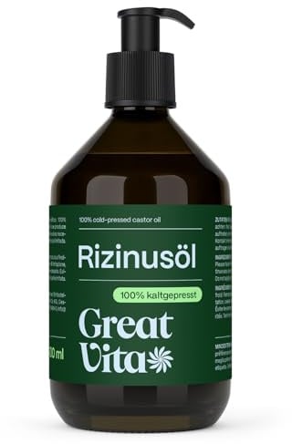 GreatVita Rizinusöl 500 ml - 100% reines kaltgepresstes Öl, nativ Ph. Eur., Wimpern Serum, Haaröl, natürliche Haarpflege